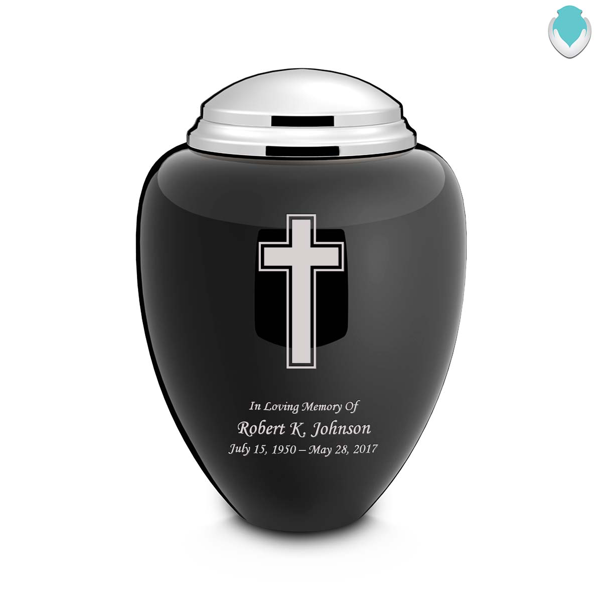 Adult Tribute Black & Shiny Pewter Simple Cross Cremation Urn