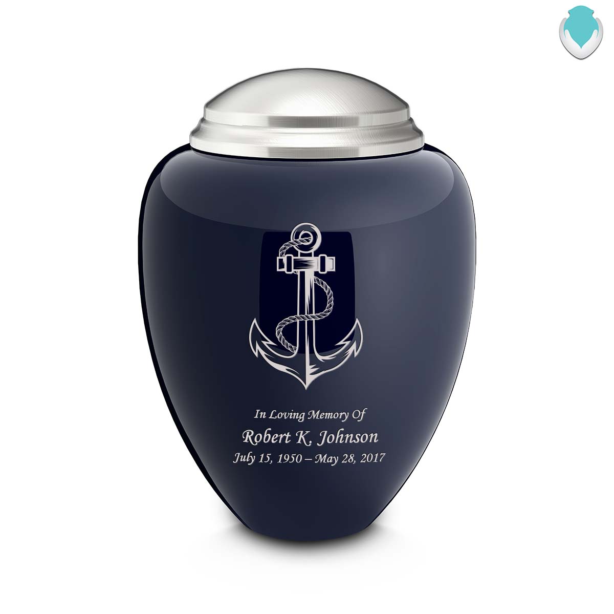 Adult Tribute Navy & Brushed Pewter Anchor Cremation Urn