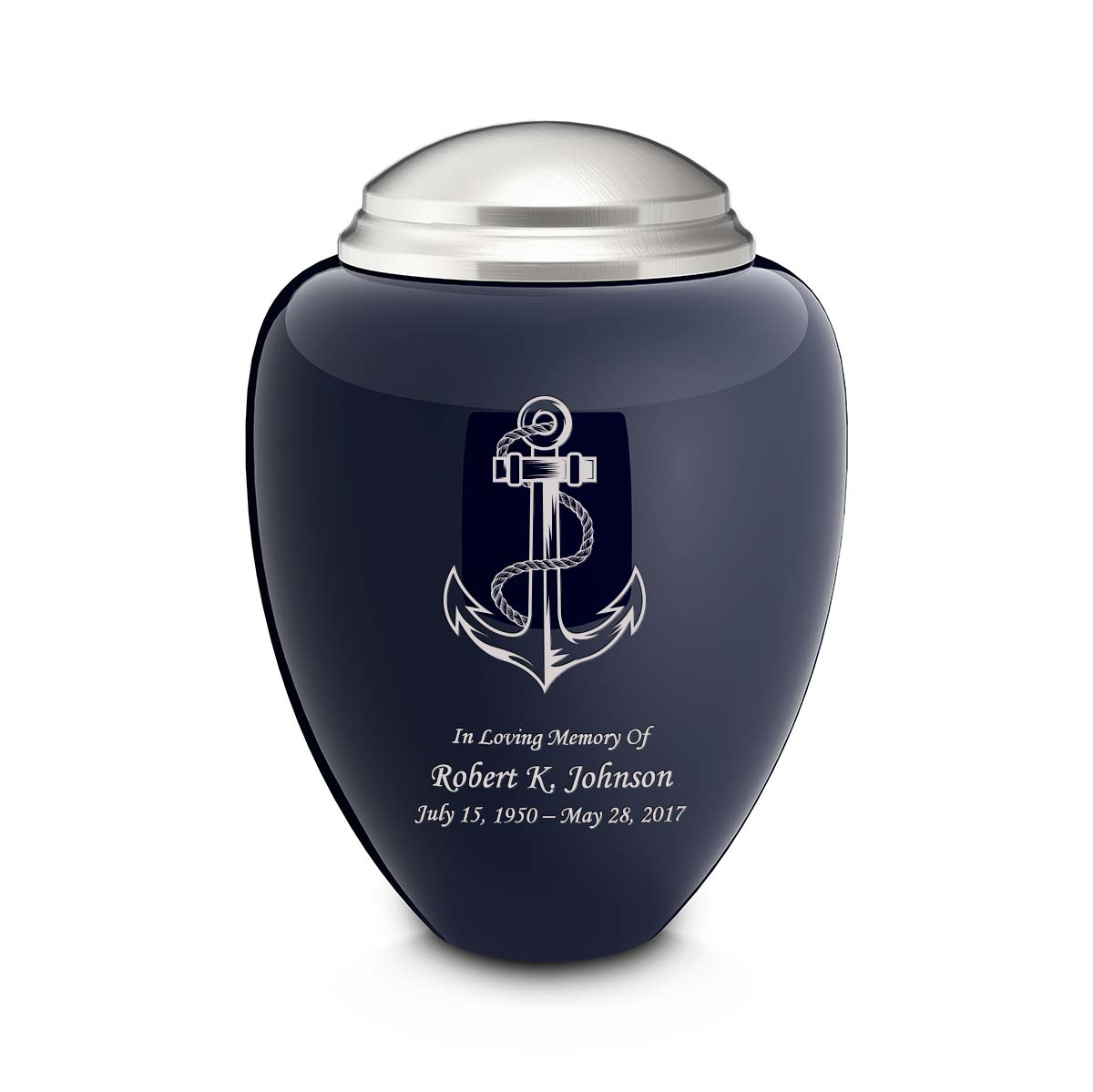Adult Tribute Navy &amp; Brushed Pewter Anchor Cremation Urn