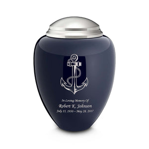 Adult Tribute Navy & Brushed Pewter Anchor Cremation Urn