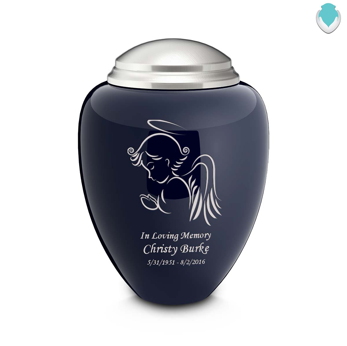 Adult Tribute Navy & Brushed Pewter Angel Cremation Urn