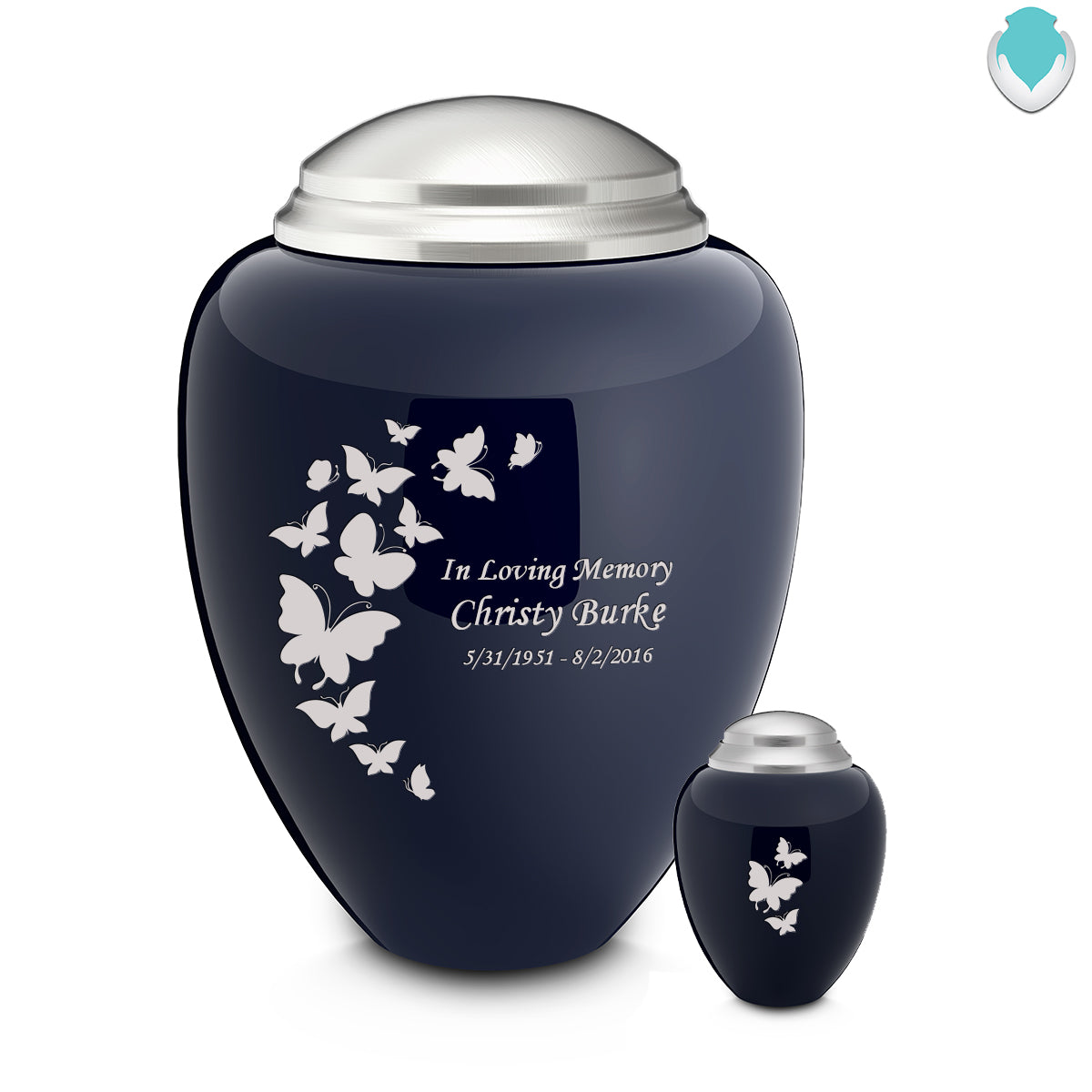 Adult Tribute Navy & Brushed Pewter Butterfly Cremation Urn