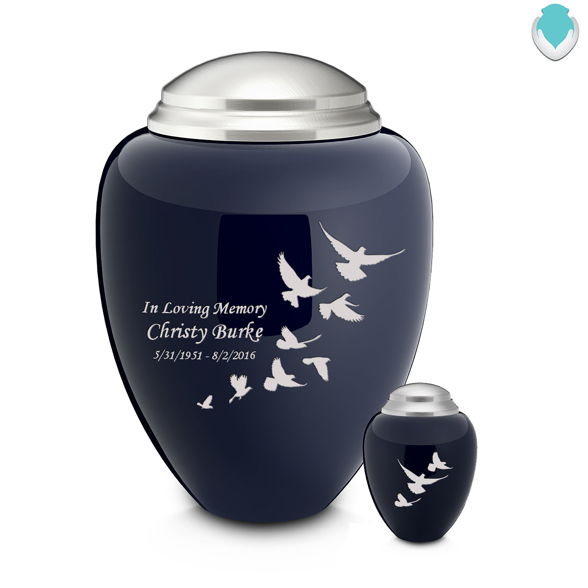 Keepsake Tribute Navy and Brushed Pewter Doves Cremation Urn