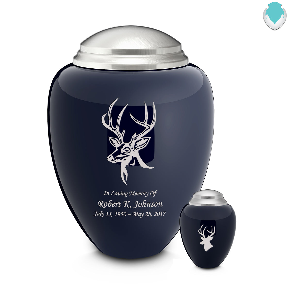 Adult Tribute Navy & Brushed Pewter Deer Cremation Urn