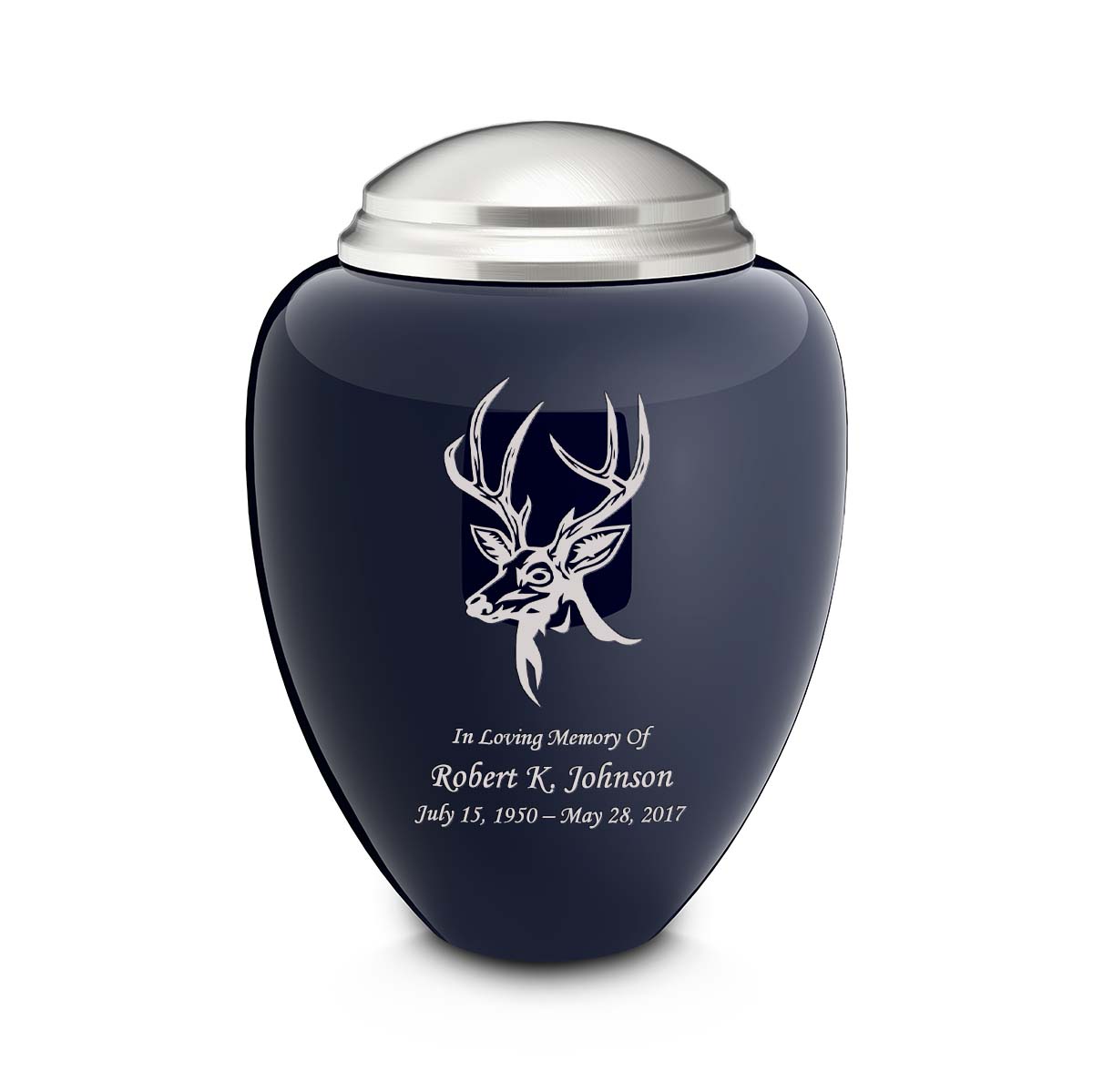 Adult Tribute Navy & Brushed Pewter Deer Cremation Urn