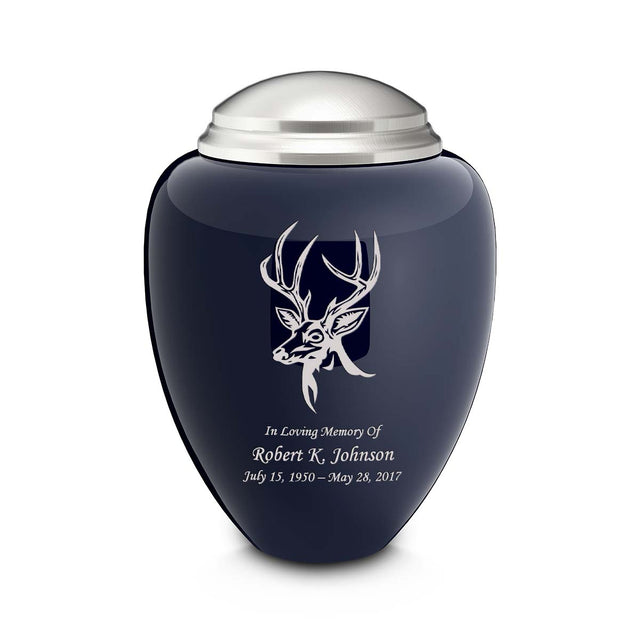 Adult Tribute Navy & Brushed Pewter Deer Cremation Urn