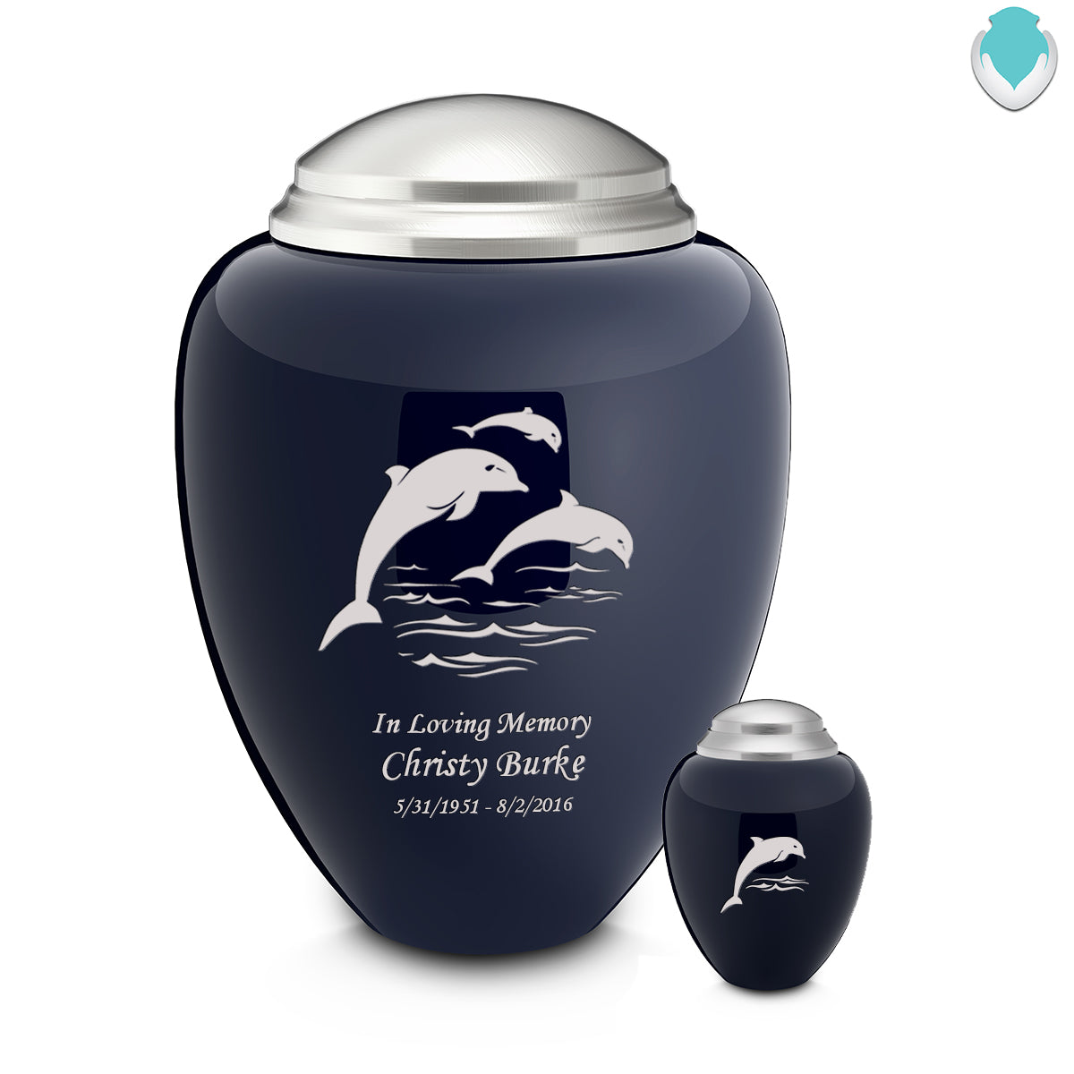 Adult Tribute Navy & Brushed Pewter Dolphin Cremation Urn