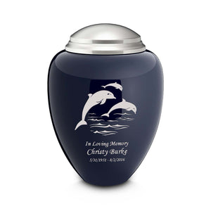 Adult Tribute Navy & Brushed Pewter Dolphin Cremation Urn