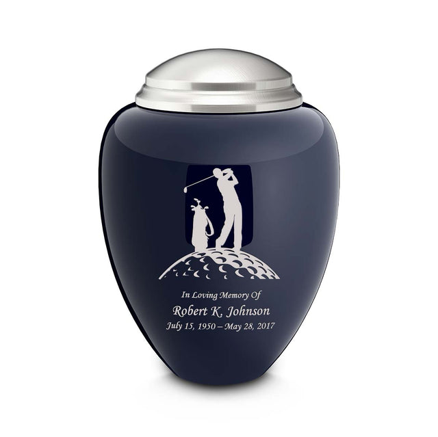 Adult Tribute Navy & Brushed Pewter Golf Cremation Urn