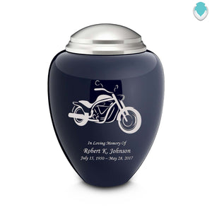 Adult Tribute Navy & Brushed Pewter Motorcycle Cremation Urn