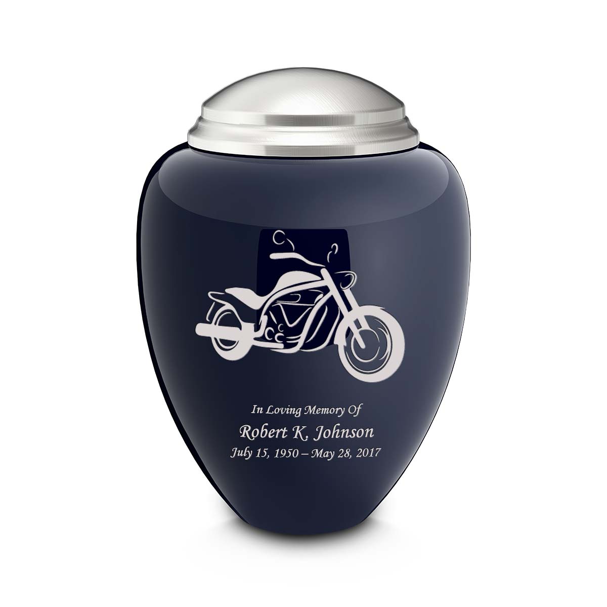 Adult Tribute Navy & Brushed Pewter Motorcycle Cremation Urn