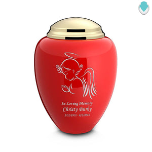 Adult Tribute Red & Shiny Brass Angel Cremation Urn