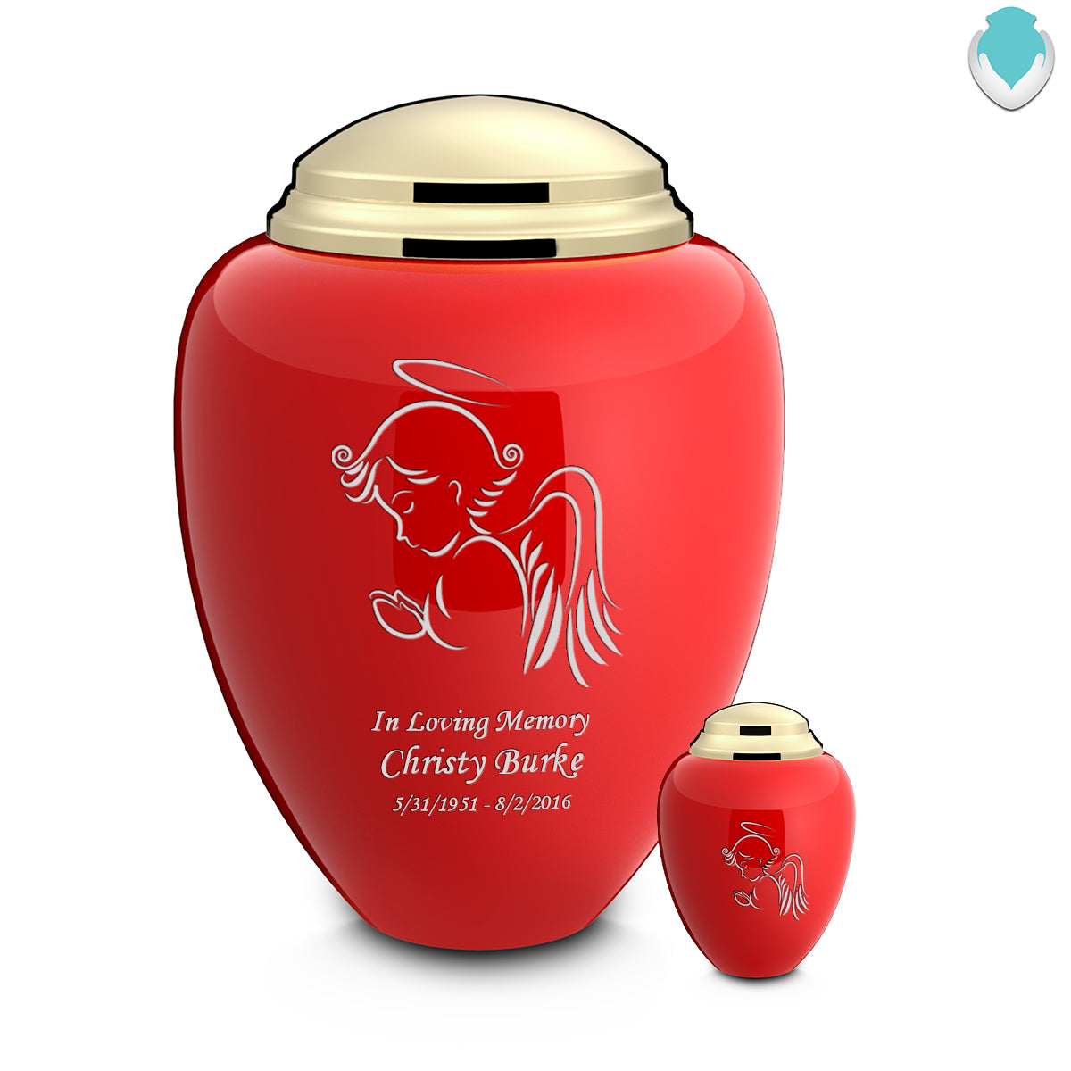 Keepsake Tribute Red and Shiny Brass Angel Cremation Urn
