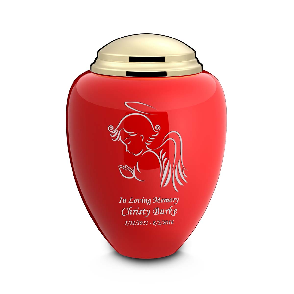 Adult Tribute Red & Shiny Brass Angel Cremation Urn