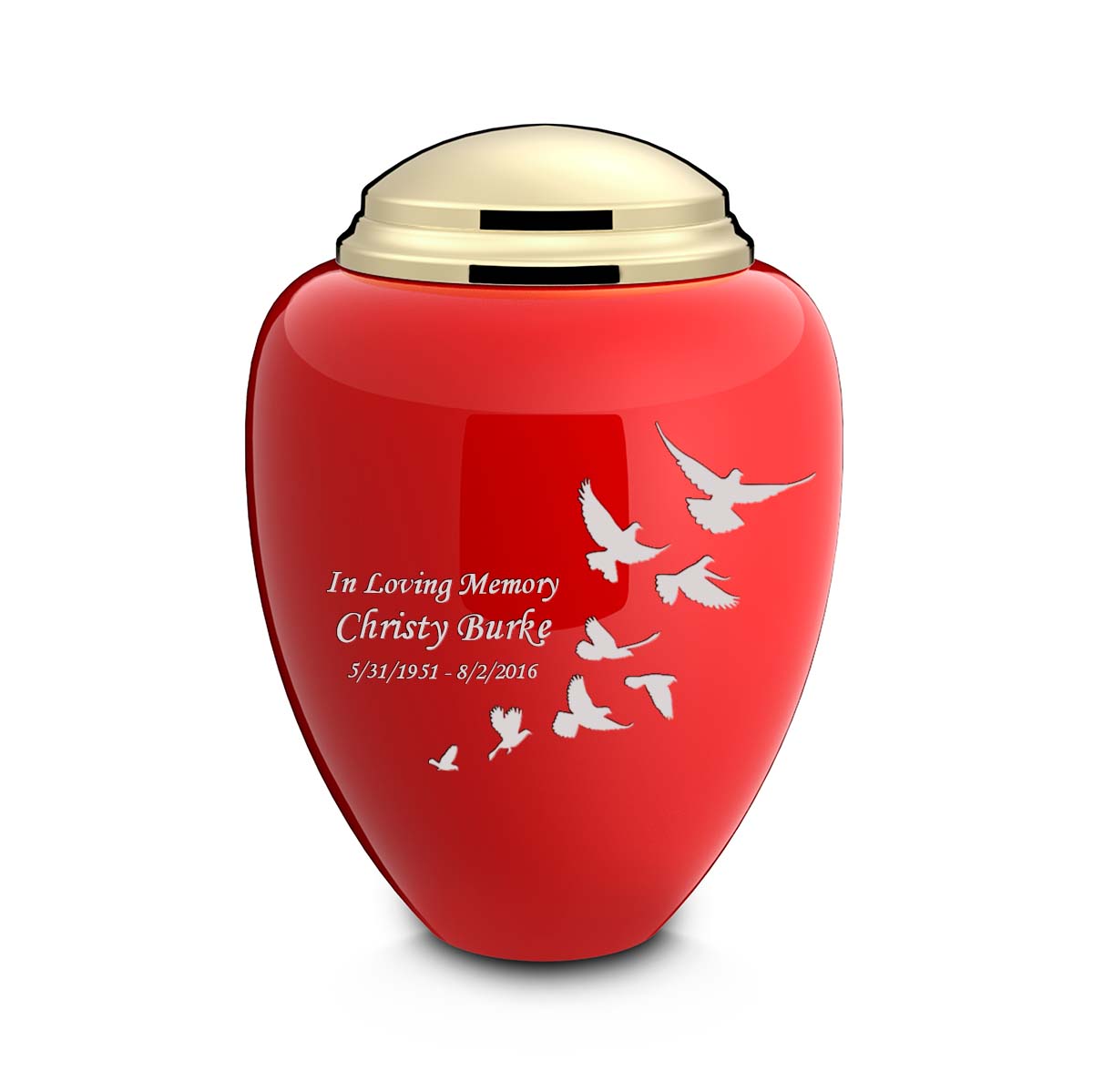 Adult Tribute Red & Shiny Brass Doves Cremation Urn