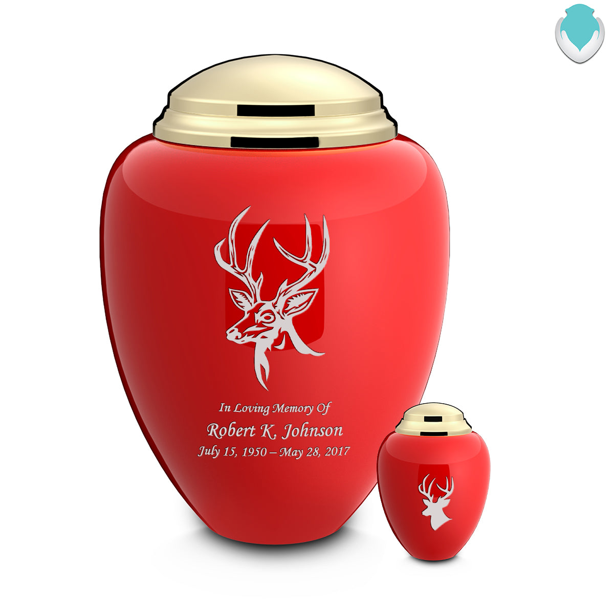 Adult Tribute Red & Shiny Brass Deer Cremation Urn