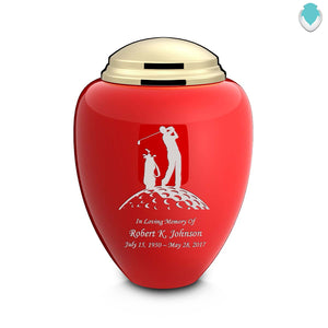 Adult Tribute Red & Shiny Brass Golf Cremation Urn