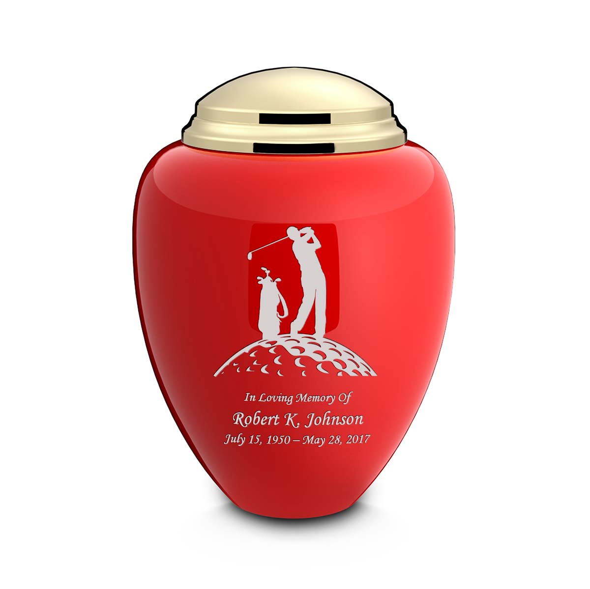 Adult Tribute Red & Shiny Brass Golf Cremation Urn
