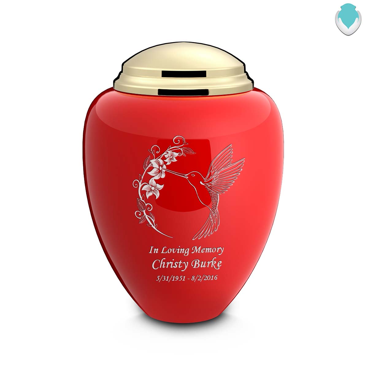 Adult Tribute Red & Shiny Brass Hummingbird Cremation Urn