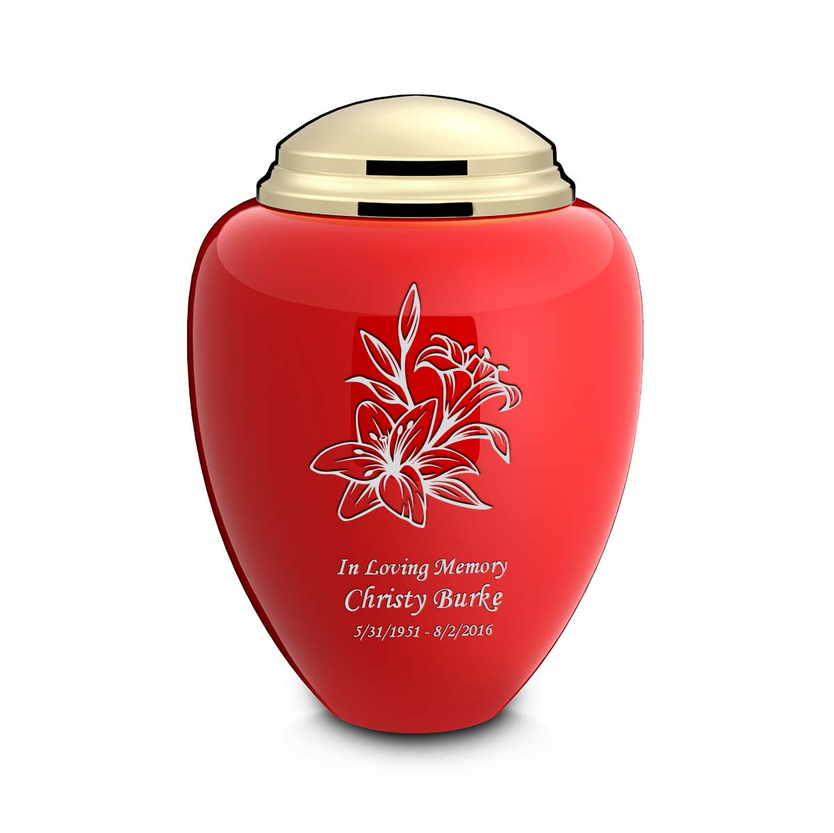 Adult Tribute Red & Shiny Brass Lily Cremation Urn