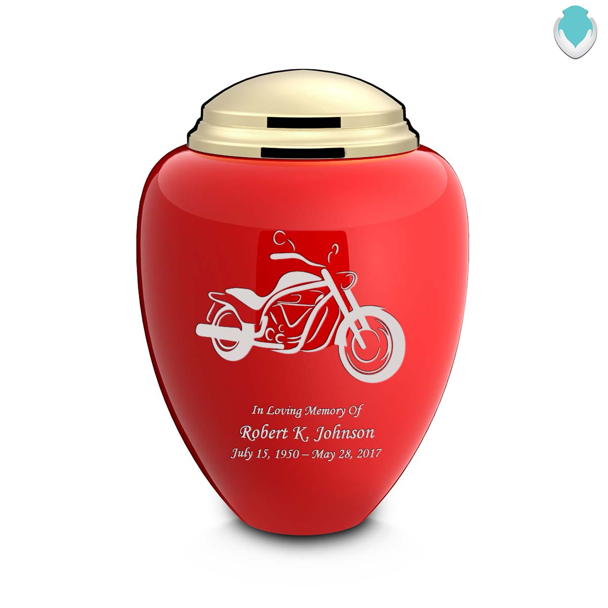 Adult Tribute Red & Shiny Brass Motorcycle Cremation Urn