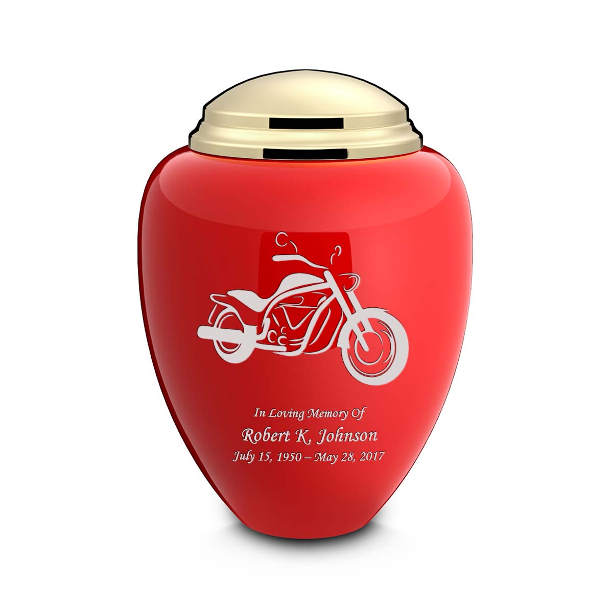 Adult Tribute Red & Shiny Brass Motorcycle Cremation Urn