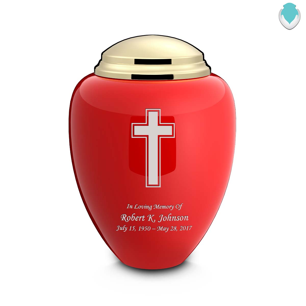 Adult Tribute Red & Shiny Brass Simple Cross Cremation Urn