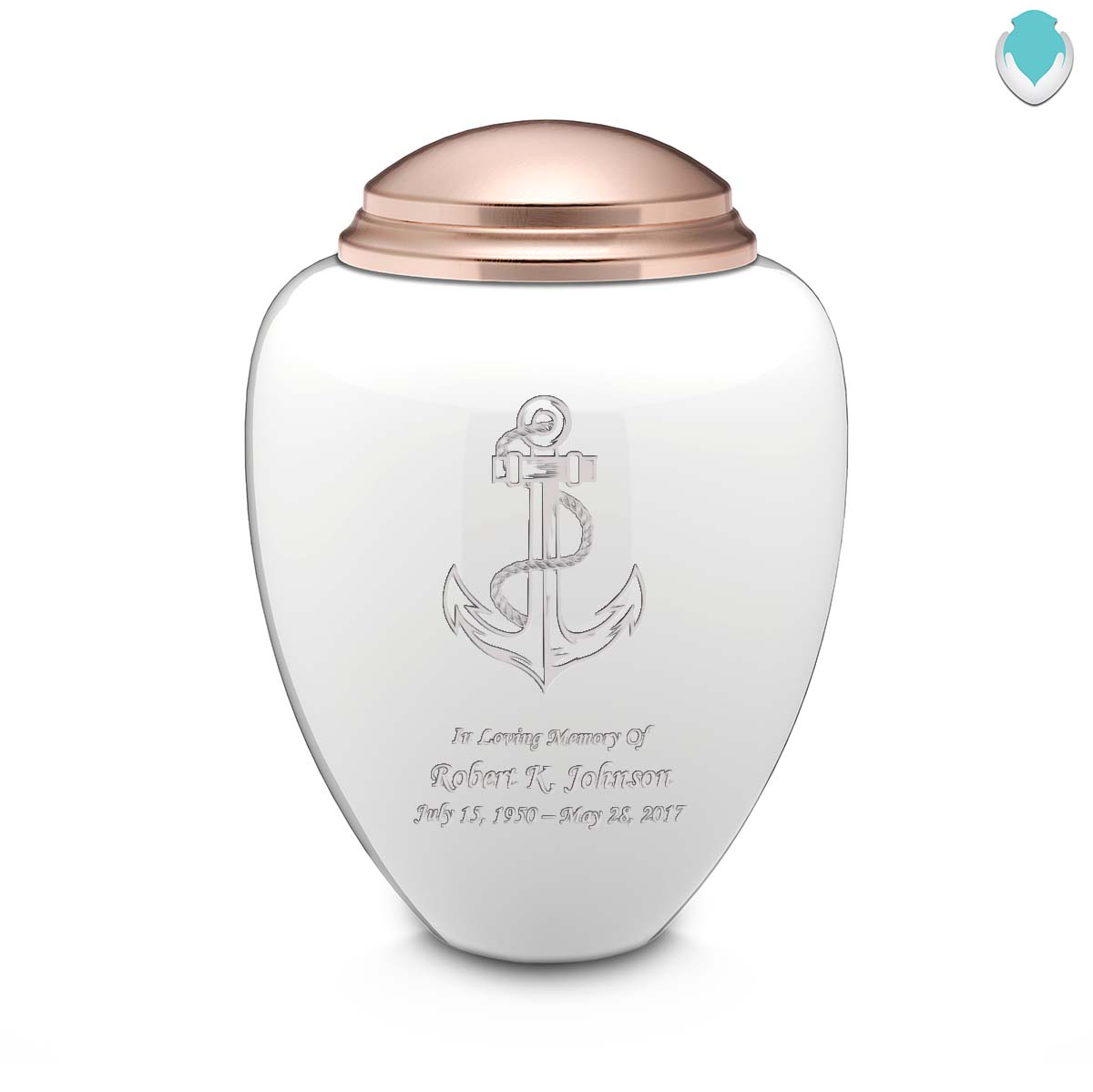Adult Tribute White & Rose Gold Anchor Cremation Urn