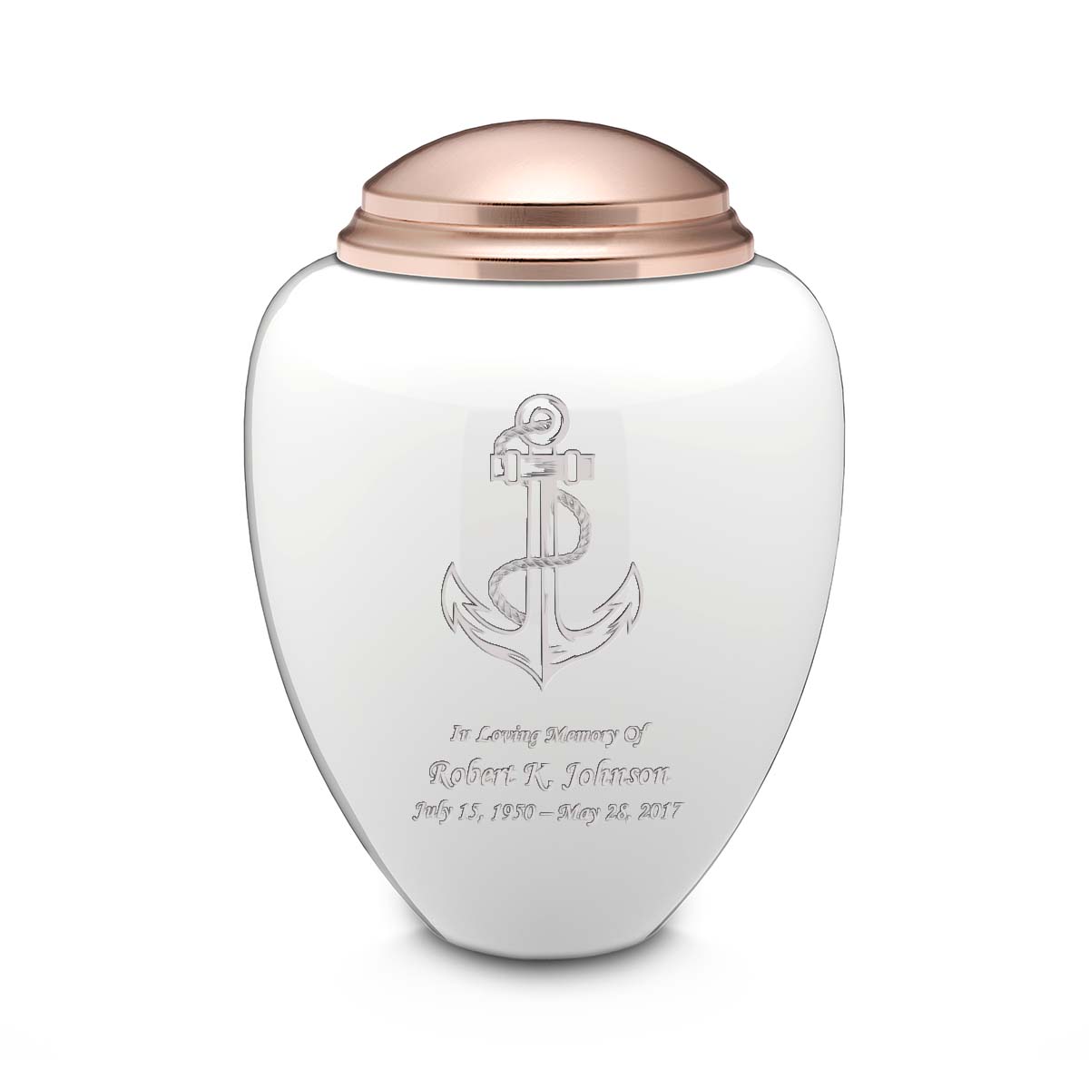 Adult Tribute White & Rose Gold Anchor Cremation Urn