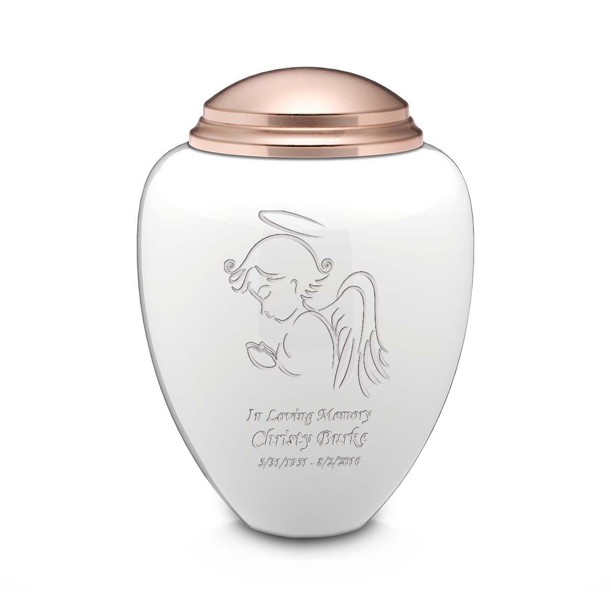 Adult Tribute White & Rose Gold Angel Cremation Urn