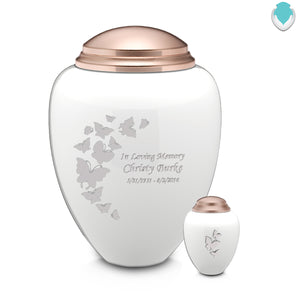 Adult Tribute White & Rose Gold Butterfly Cremation Urn