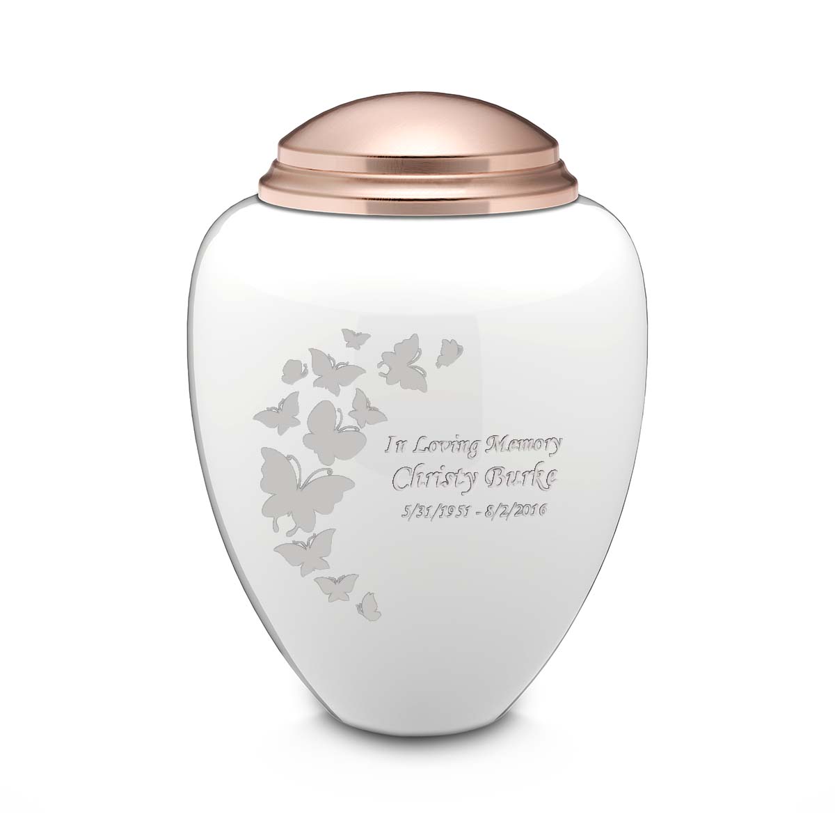 Adult Tribute White & Rose Gold Butterfly Cremation Urn
