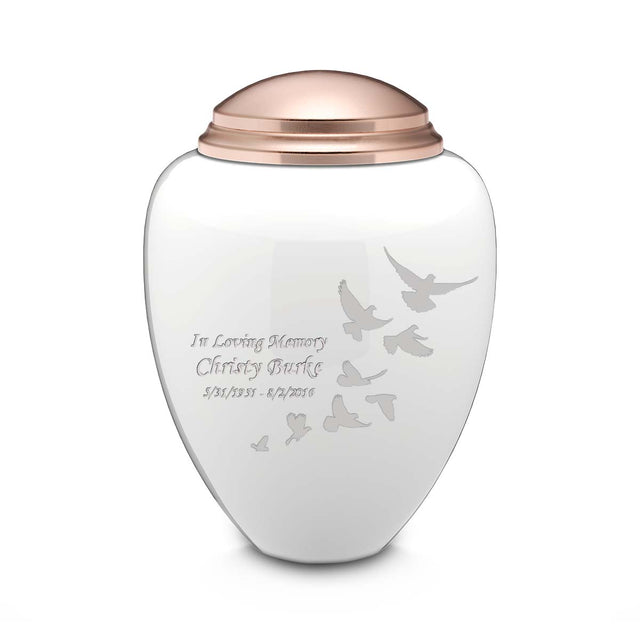 Adult Tribute White & Rose Gold Doves Cremation Urn