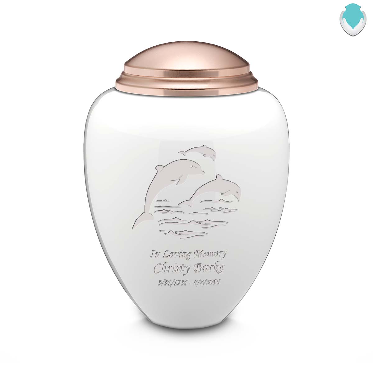 Adult Tribute White & Rose Gold Dolphin Cremation Urn