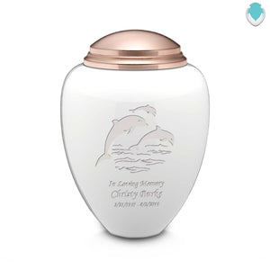Adult Tribute White & Rose Gold Dolphin Cremation Urn