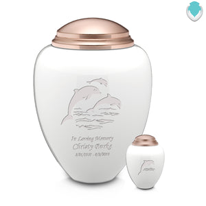 Keepsake Tribute White and Rose Gold Dolphin Cremation Urn