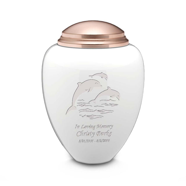 Adult Tribute White & Rose Gold Dolphin Cremation Urn