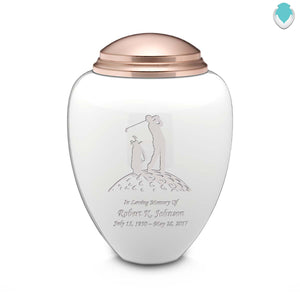 Adult Tribute White & Rose Gold Golf Cremation Urn