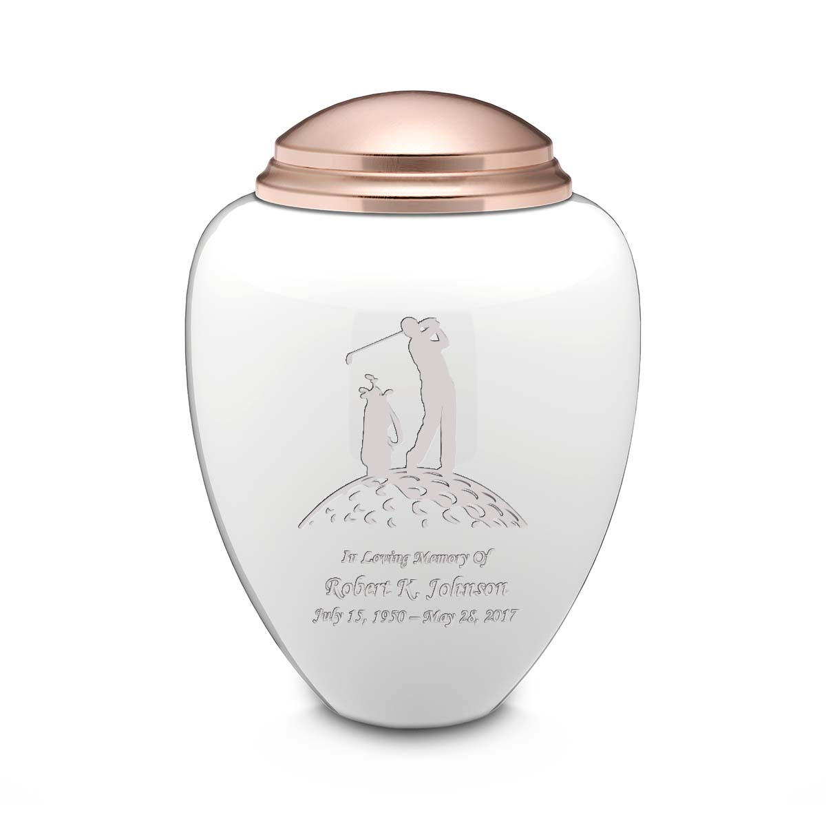 Adult Tribute White & Rose Gold Golf Cremation Urn