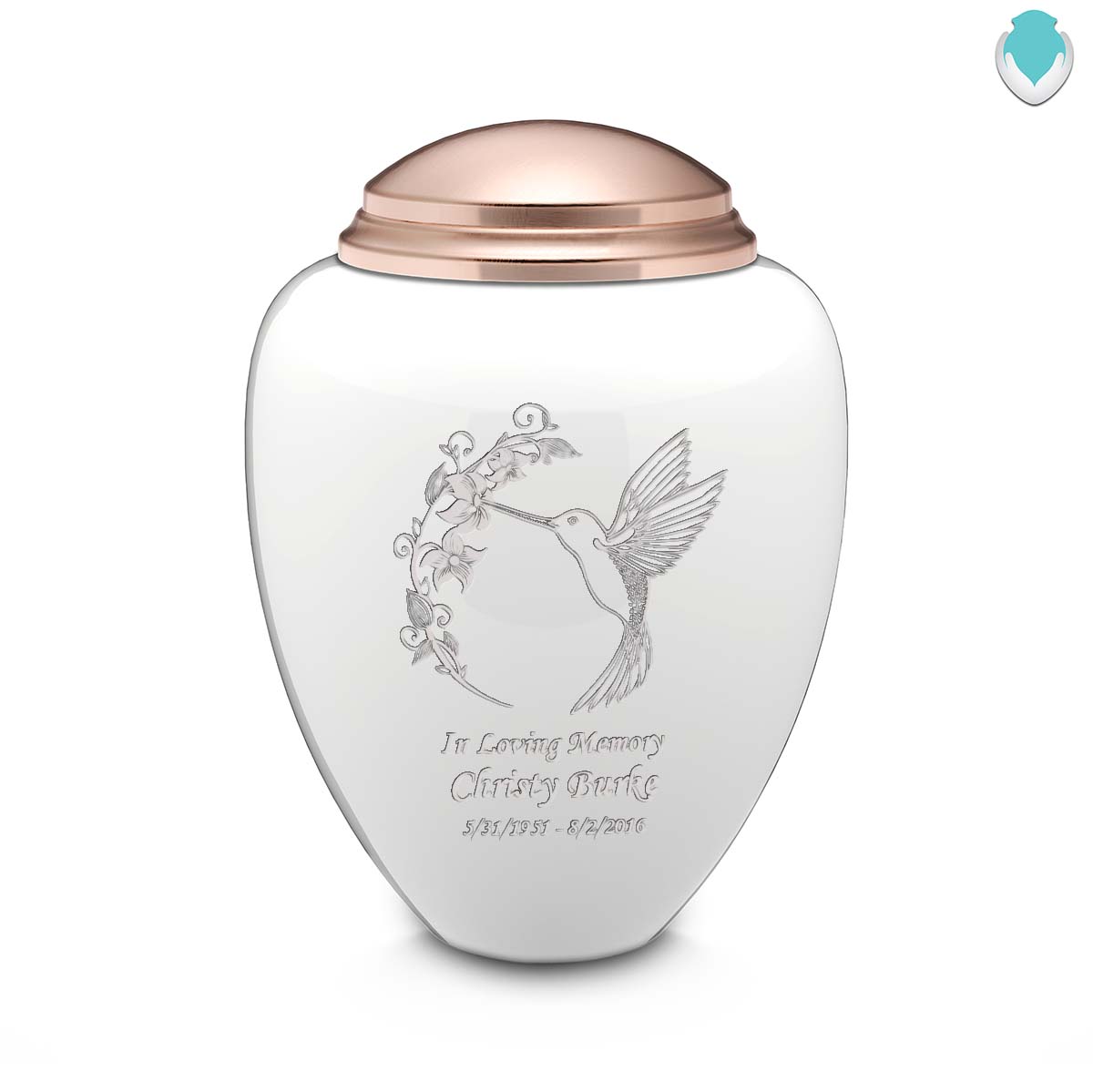 Adult Tribute White & Rose Gold Hummingbird Cremation Urn