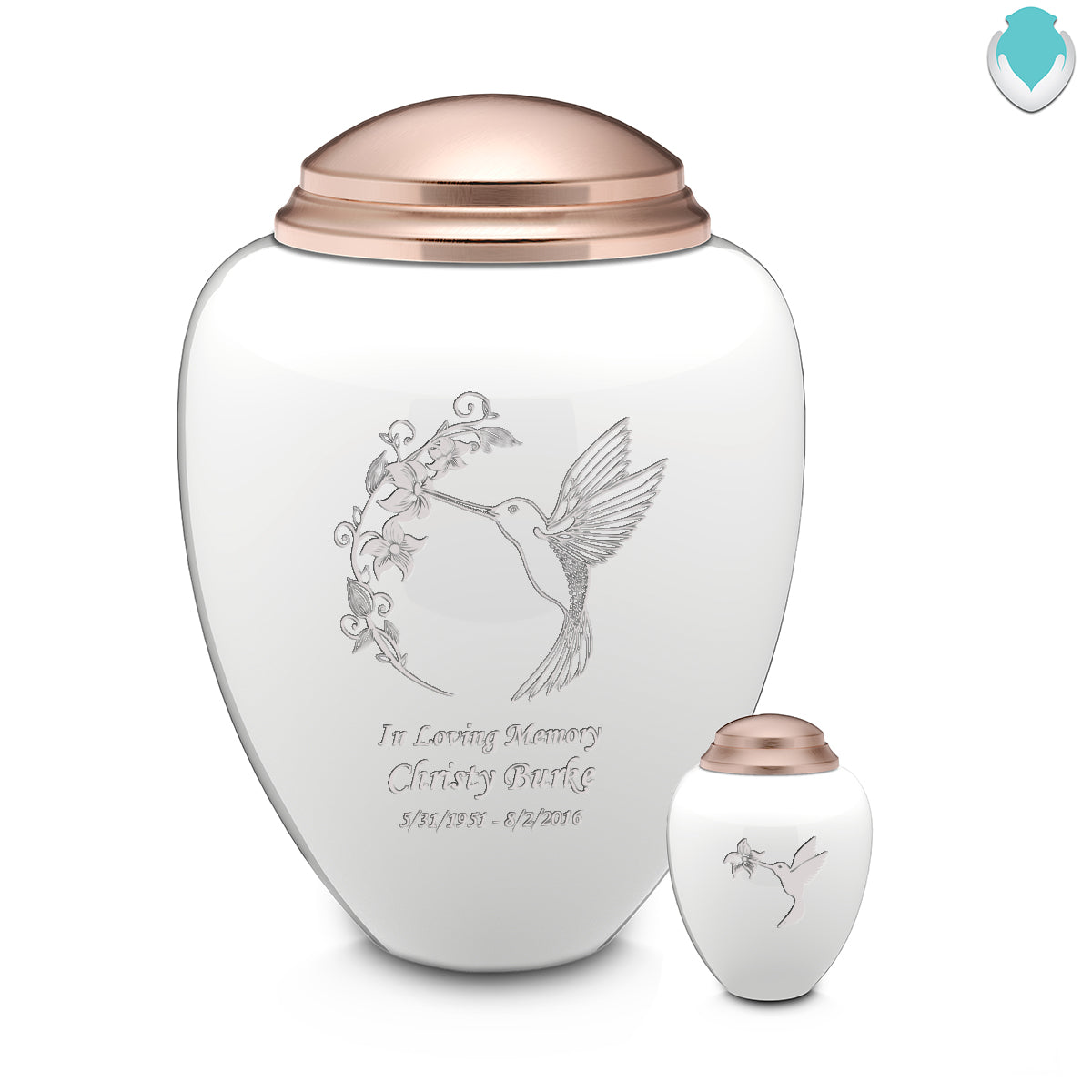 Keepsake Tribute White and Rose Gold Hummingbird Cremation Urn