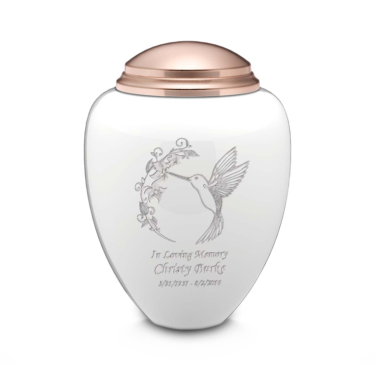 Adult Tribute White & Rose Gold Hummingbird Cremation Urn