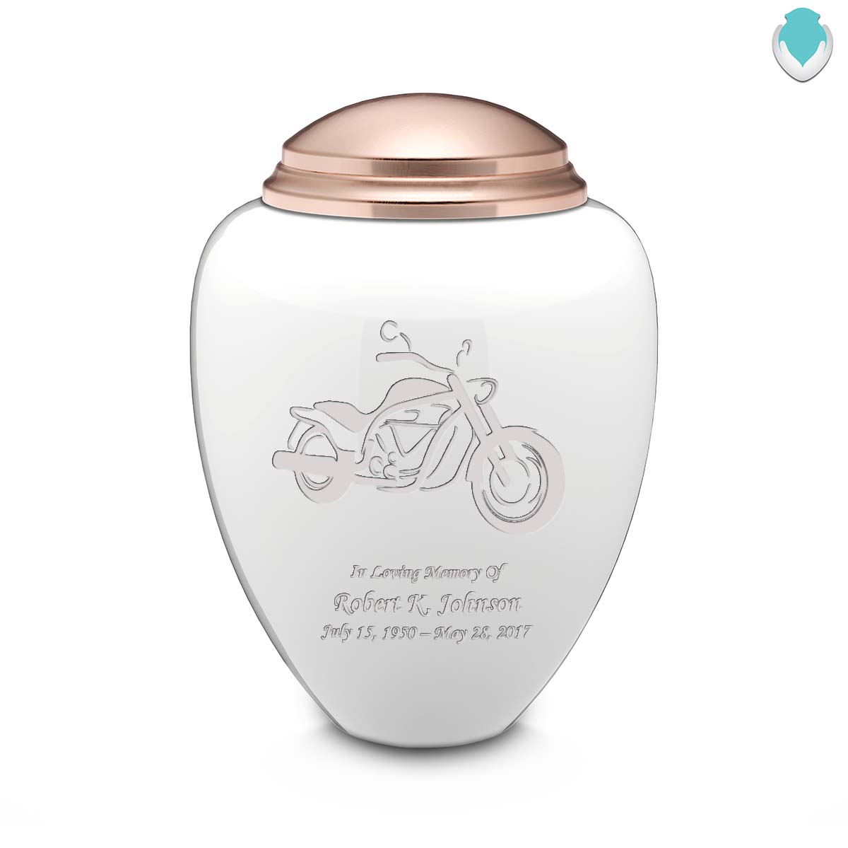 Adult Tribute White & Rose Gold Motorcycle Cremation Urn