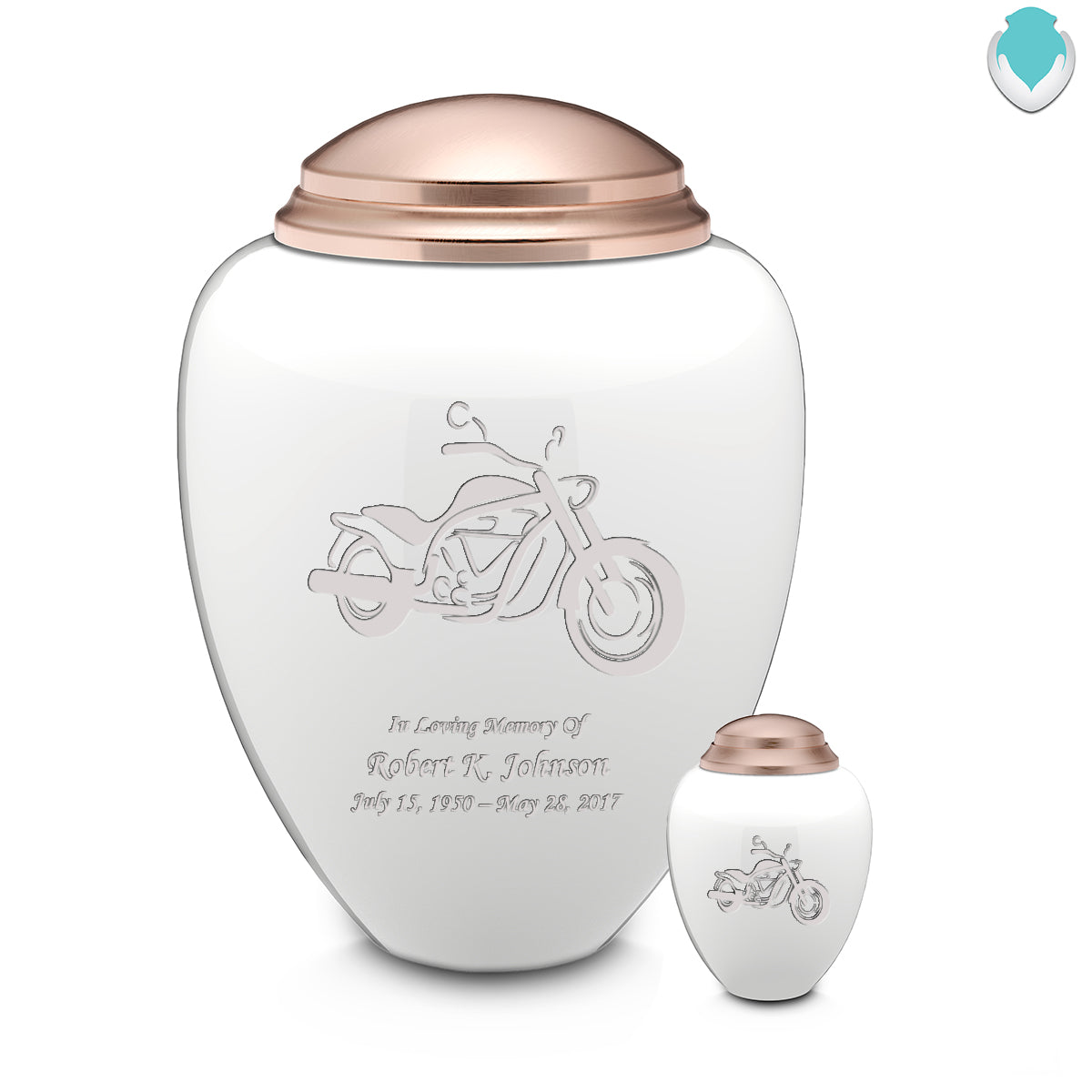 Keepsake Tribute White and Rose Gold Motorcycle Cremation Urn