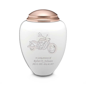 Adult Tribute White & Rose Gold Motorcycle Cremation Urn
