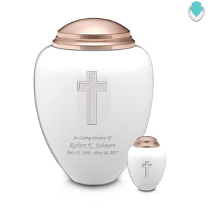 Keepsake Tribute White and Rose Gold Simple Cross Cremation Urn