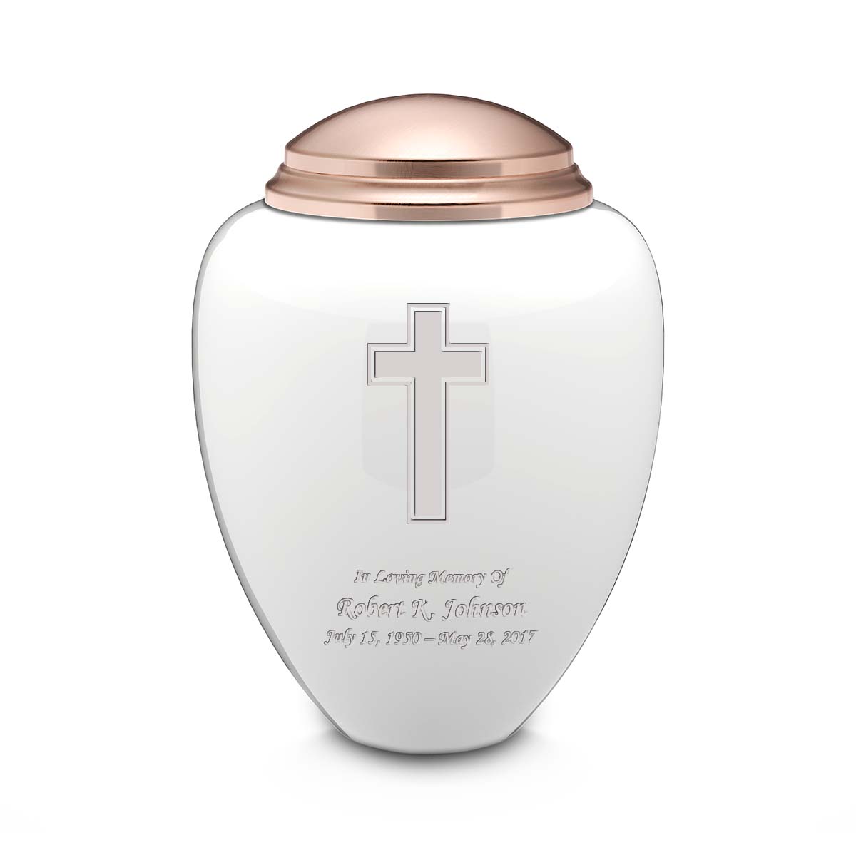 Adult Tribute White &amp; Rose Gold Simple Cross Cremation Urn