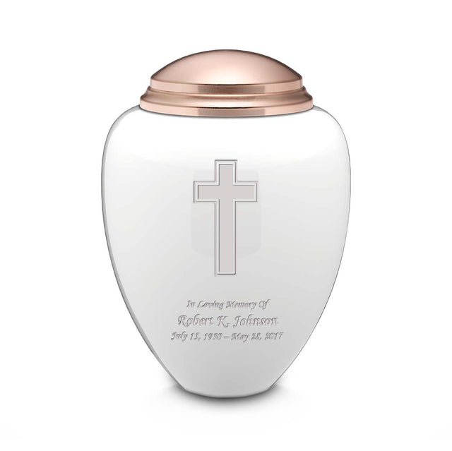 Adult Tribute White & Rose Gold Simple Cross Cremation Urn