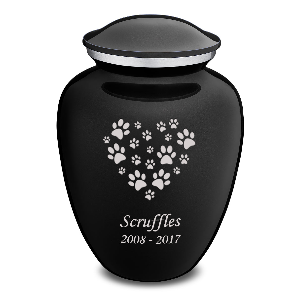 Large Embrace Black Heart Paws Pet Cremation Urn