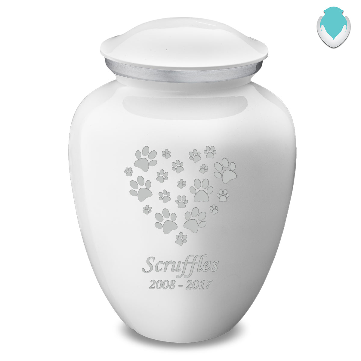 Large Embrace White Heart Paws Pet Cremation Urn